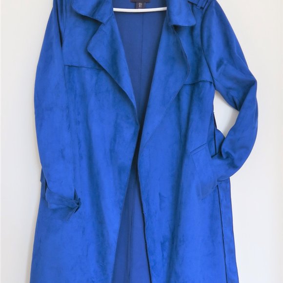 Blue faux suede material AMARYLLIS medium trench coat with matching belt - Picture 2 of 11